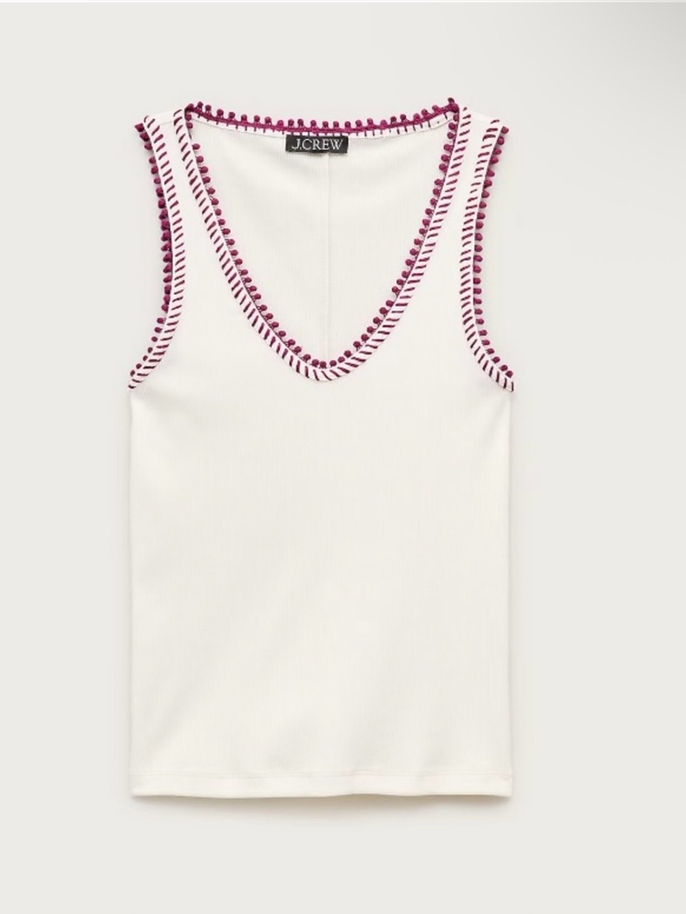 J. Crew Cream Ribbed Tank with Berry Trim